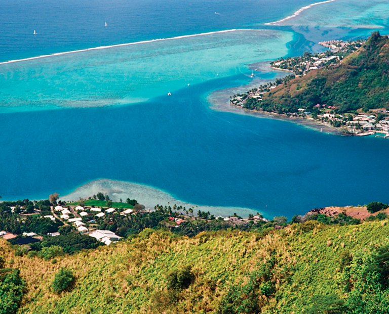 coral reefs of Moorea as seen from height