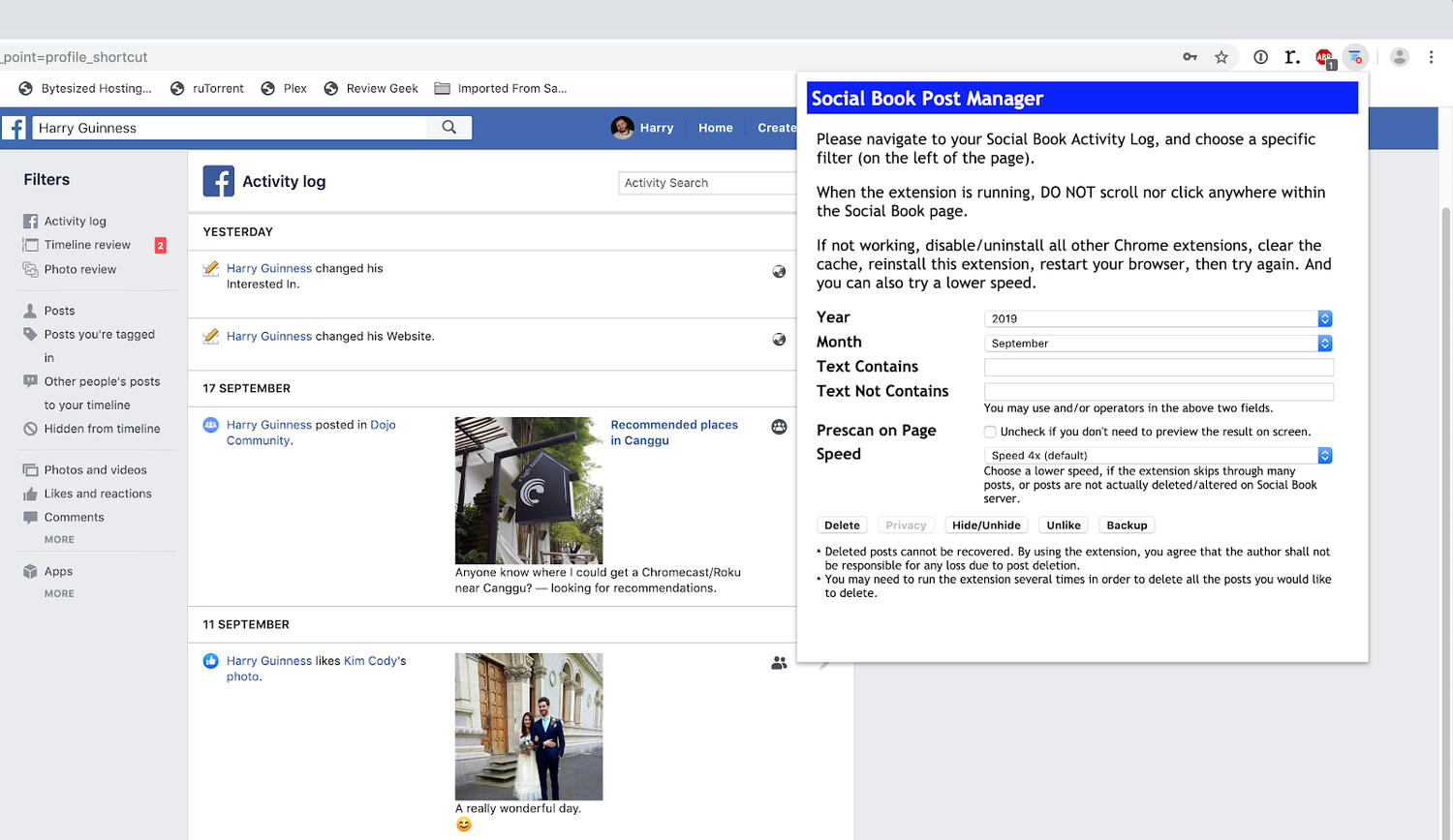 the Social Book Post Manager interface