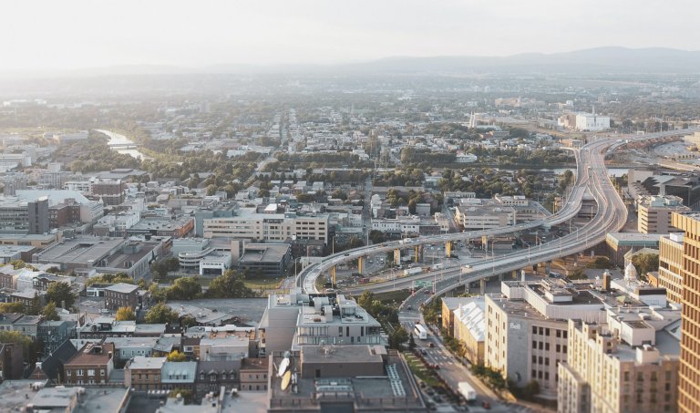 birds eye view of a US city
