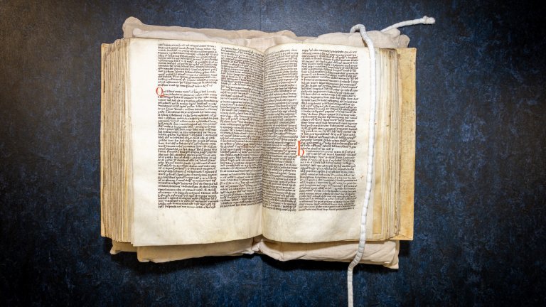 Medieval book opened to pages