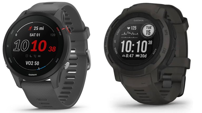 Garmin running watches on a plain background on sale for early Prime Day 2025